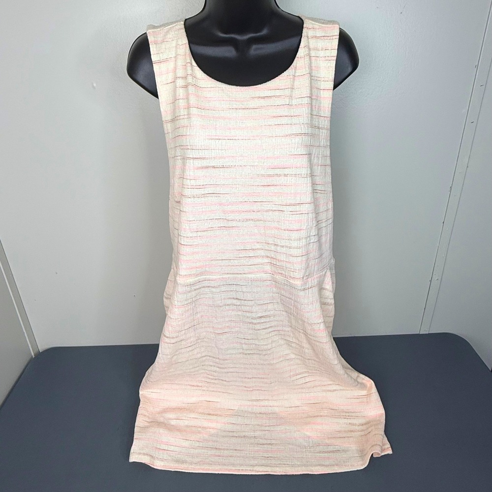 LOFT Dress Womens 18 Pink Striped Sleeveless Cross Back Textured Shift Stretch
